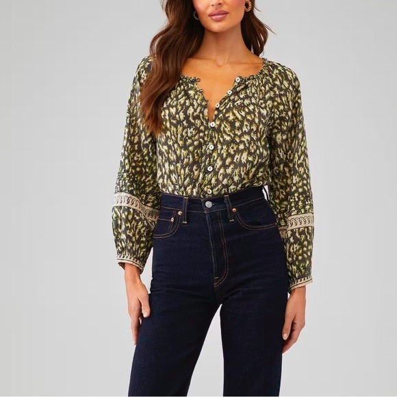 Cleobella Alicia Blouse Animal Print Peasant Boho Women Medium Organic Cotton - Picture 2 of 11